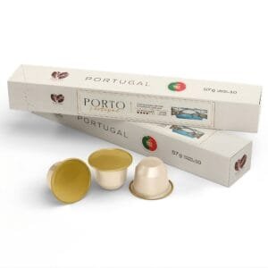 Cápsulas de café Porto compatíveis com Nespresso Embalagem das cápsulas de café Porto SEVEN COFFEE Café servido com cápsulas de café Porto Cápsulas Compatíveis com Nespresso Cápsulas de café compatíveis com Nespresso